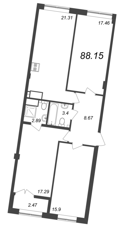 4-комнатная (Евро) квартира, 88.3 м² в ЖК "Neva Residence" - планировка, фото №1