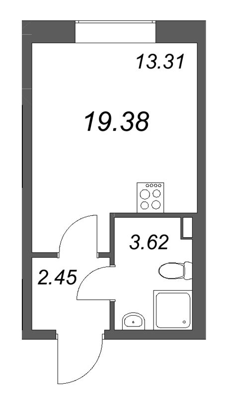 Квартира-студия, 19.38 м² в ЖК "Гранат" - планировка, фото №1
