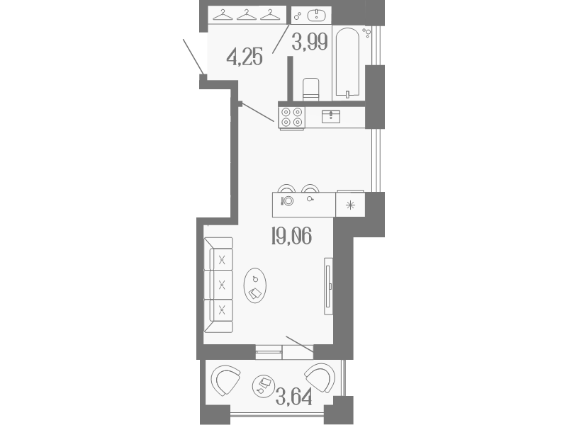Квартира-студия, 29.1 м² в ЖК "Коллекционный дом 1919" - планировка, фото №1