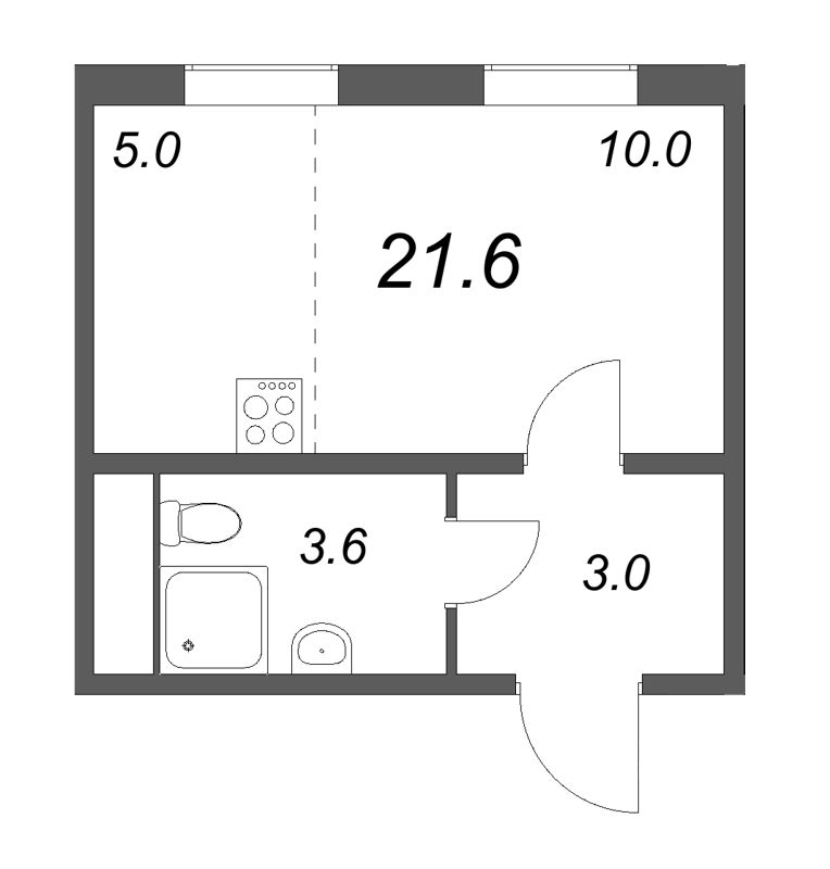 Квартира-студия, 21.6 м² - планировка, фото №1