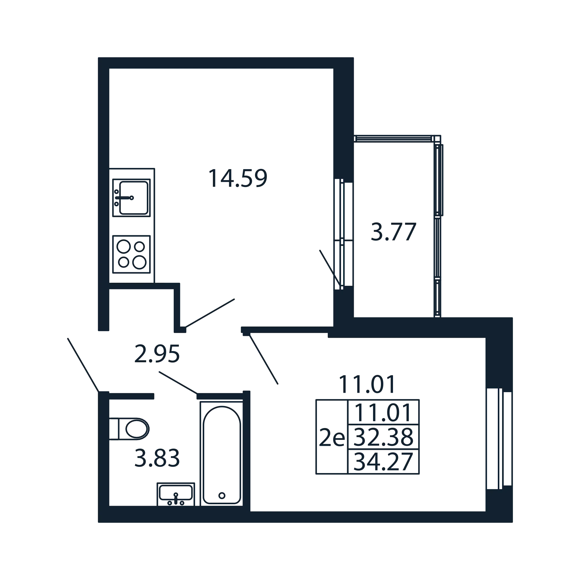 1-комнатная квартира, 32.38 м² в ЖК "Полис Новоселье" - планировка, фото №1