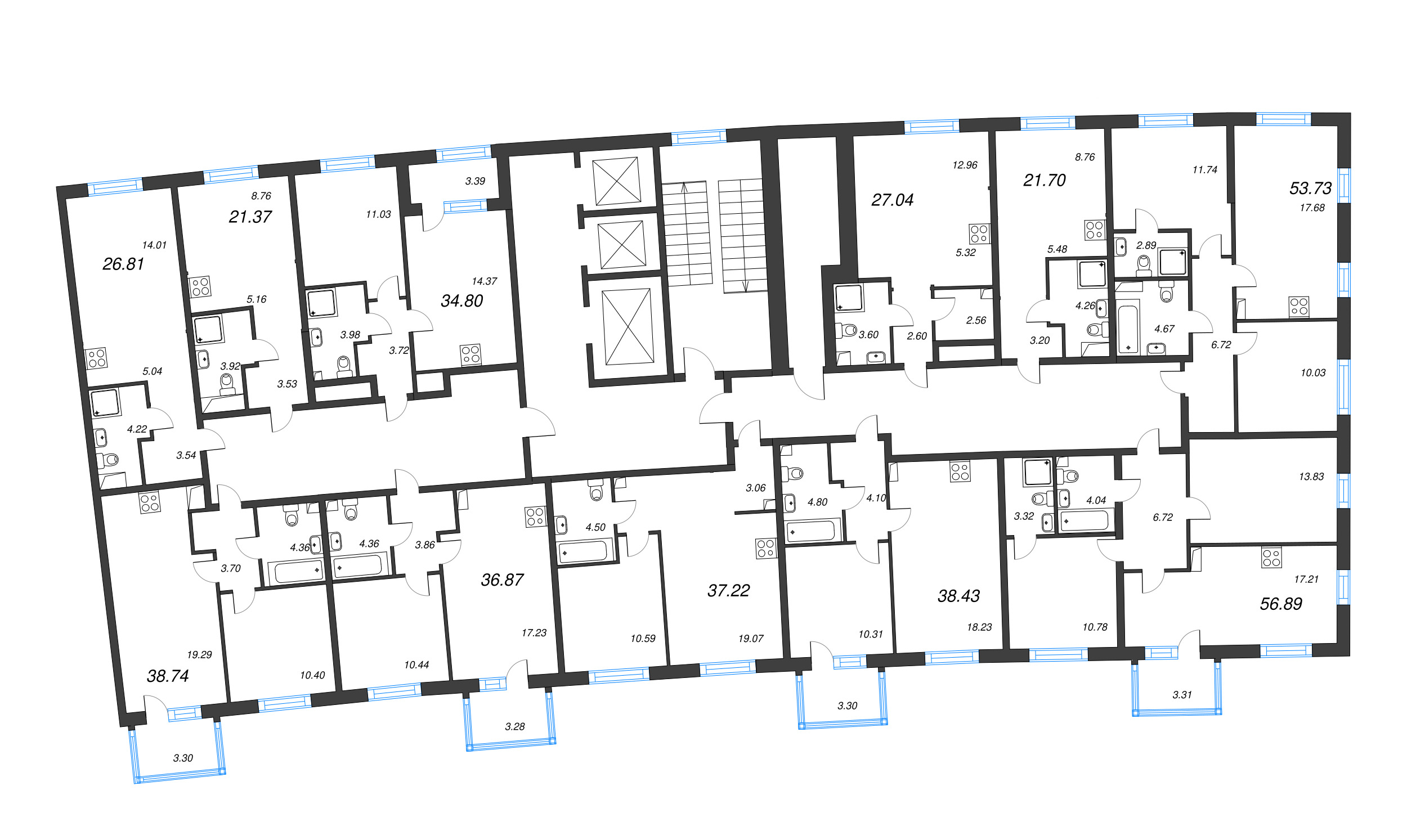 1-комнатная квартира, 34.8 м² в ЖК "Бульвар Грина" - планировка этажа