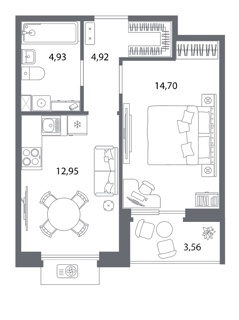 1-комнатная квартира, 43.6 м² в ЖК "Респект" - планировка, фото №1