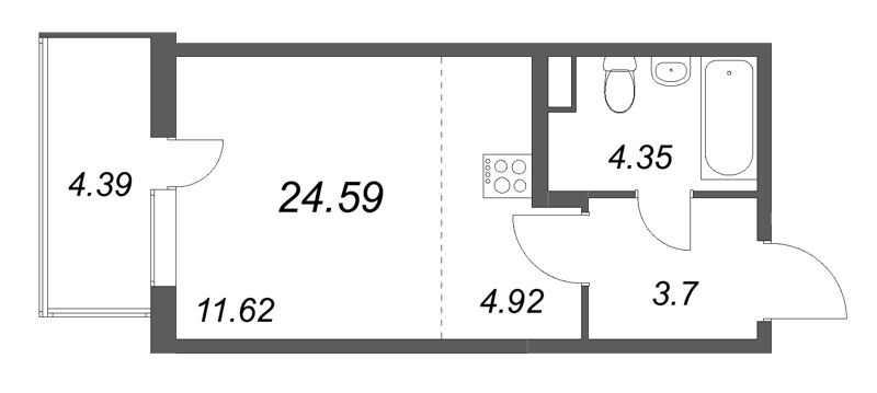 Квартира-студия, 24.59 м² в ЖК "Ясно.Янино" - планировка, фото №1