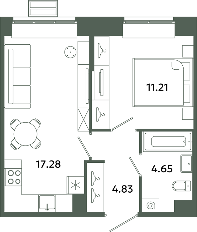 2-комнатная (Евро) квартира, 37.97 м² в ЖК "Загляденье" - планировка, фото №1