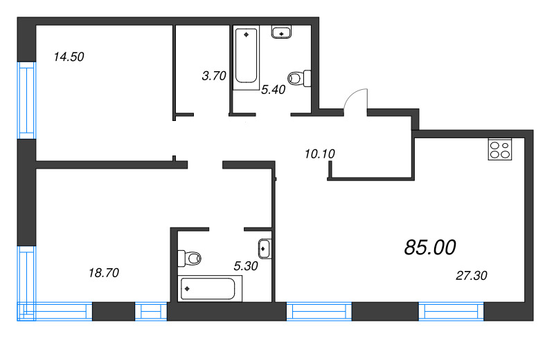 3-комнатная (Евро) квартира, 85 м² - планировка, фото №1