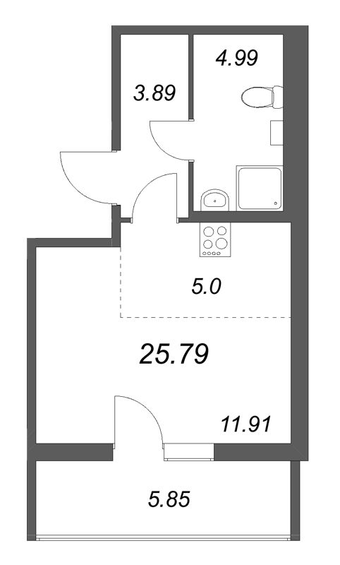 Квартира-студия, 25.79 м² в ЖК "Любоград" - планировка, фото №1