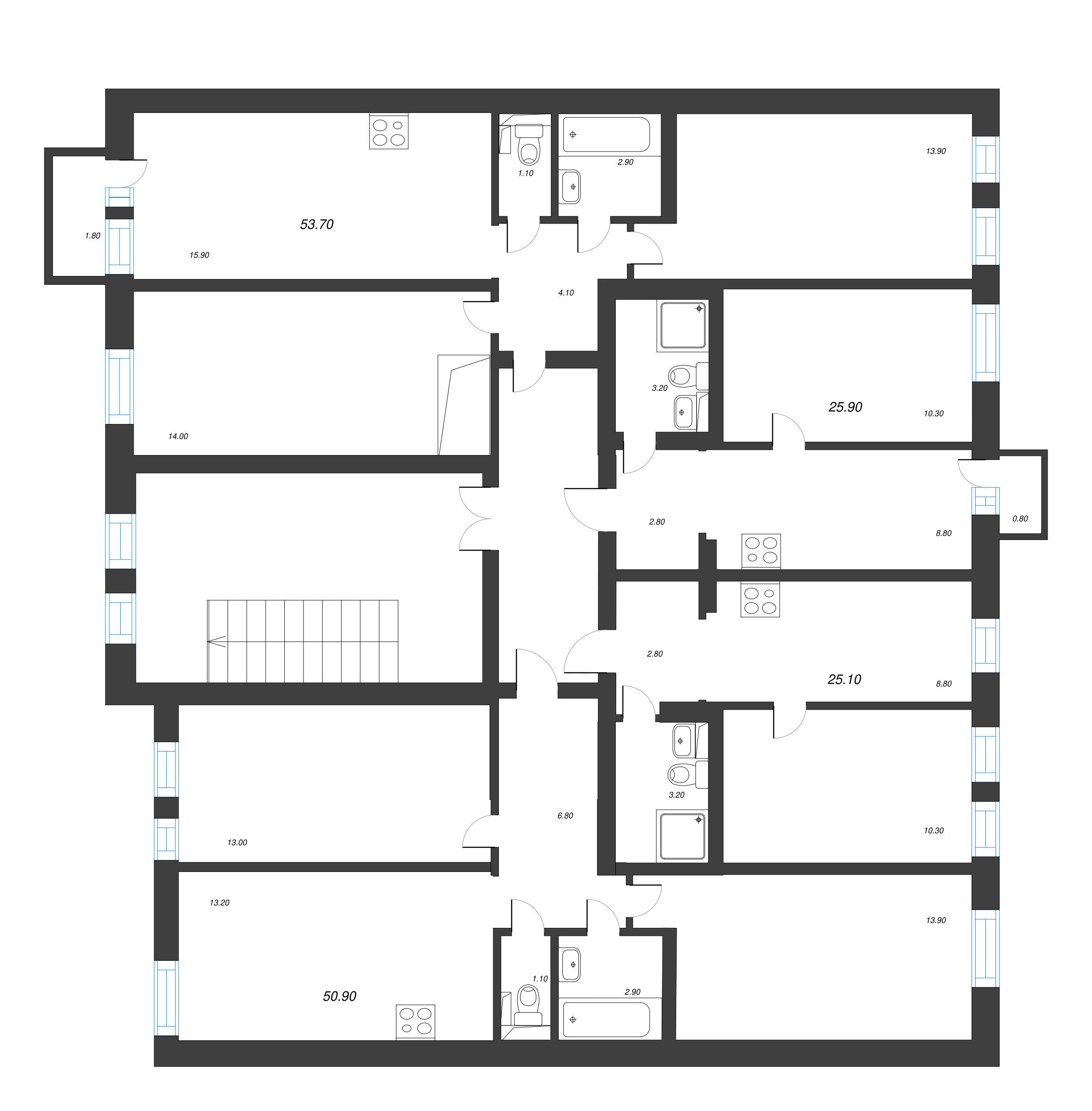 1-комнатная квартира, 25.1 м² в ЖК "Эко Квартал Нега" - планировка этажа