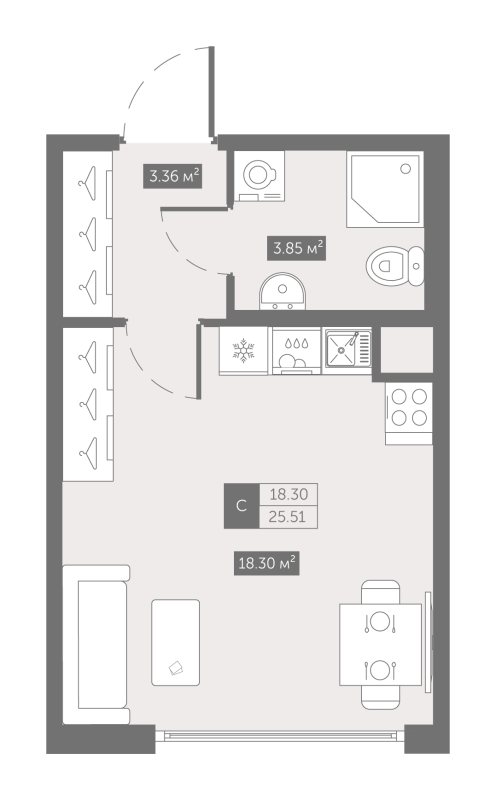 Квартира-студия, 25.51 м² в ЖК "UP-квартал Новый Московский" - планировка, фото №1