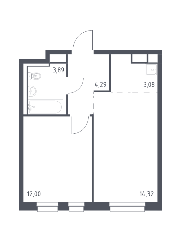 2-комнатная (Евро) квартира, 37.58 м² в ЖК "Новые Лаврики" - планировка, фото №1