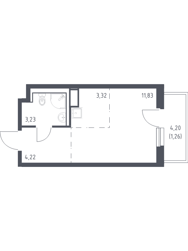 Квартира-студия, 23.86 м² - планировка, фото №1