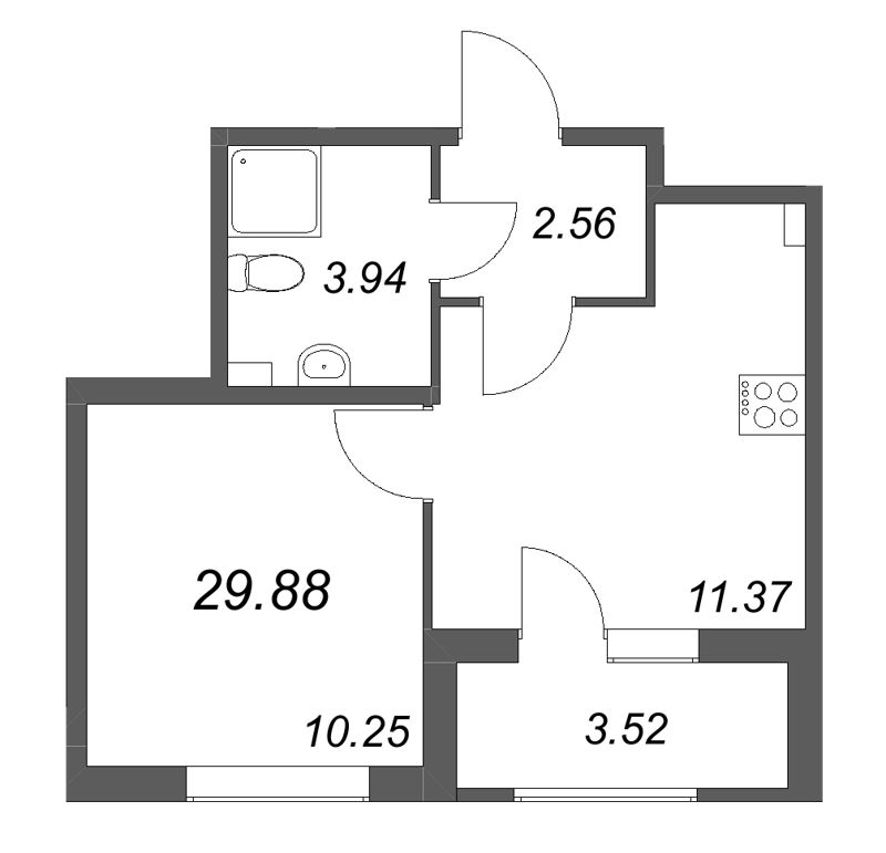 1-комнатная квартира, 29.88 м² в ЖК "Гранат" - планировка, фото №1