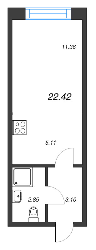 1-комнатная квартира, 22.42 м² в ЖК "Капральский берег" - планировка, фото №1