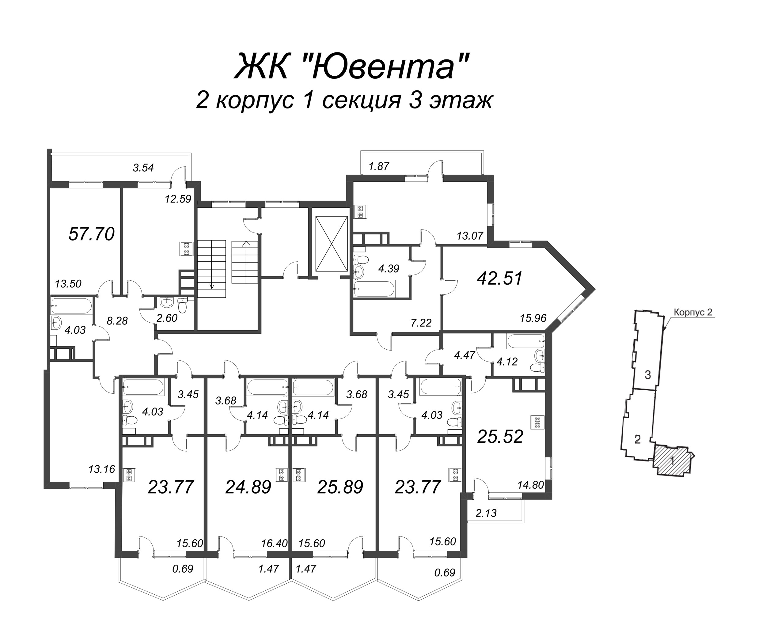 Квартира-студия, 25.2 м² в ЖК "Ювента" - планировка этажа