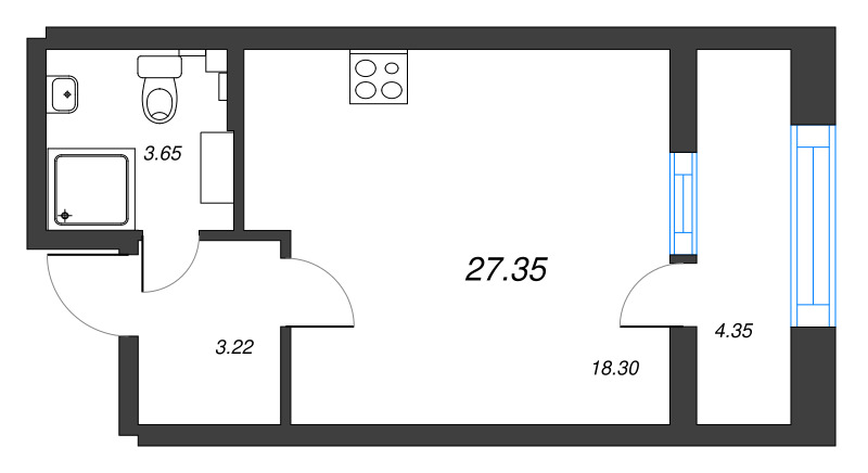 Квартира-студия, 27.35 м² в ЖК "БелАрт" - планировка, фото №1