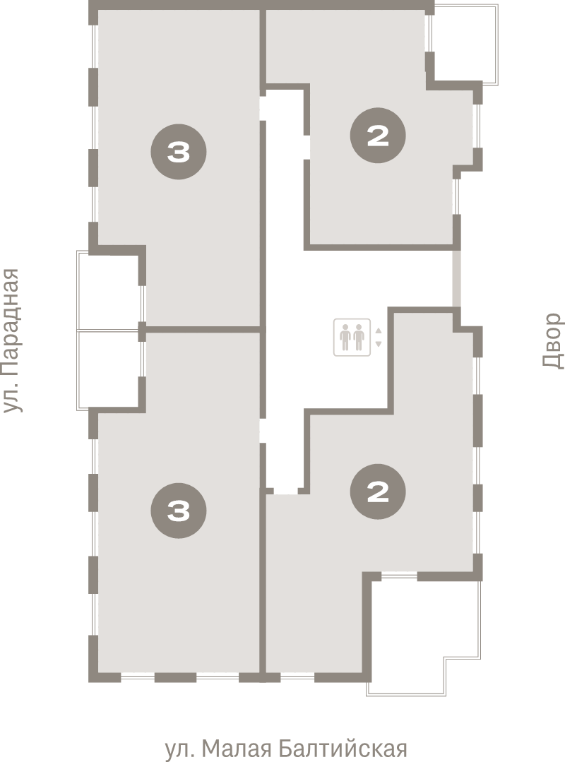 3-комнатная (Евро) квартира, 67.3 м² в ЖК "Брусника в Новоселье" - планировка этажа
