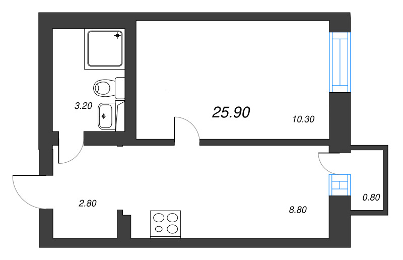 1-комнатная квартира, 25.3 м² в ЖК "Эко Квартал Нега" - планировка, фото №1