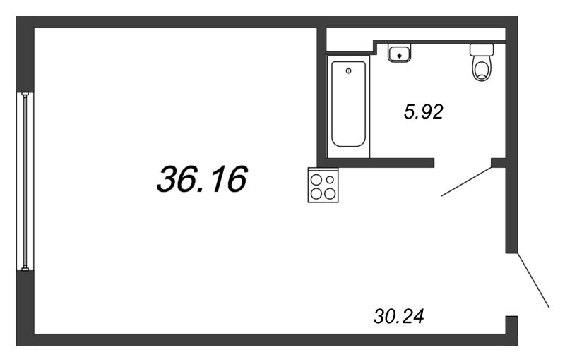 Квартира-студия, 36.35 м² - планировка, фото №1