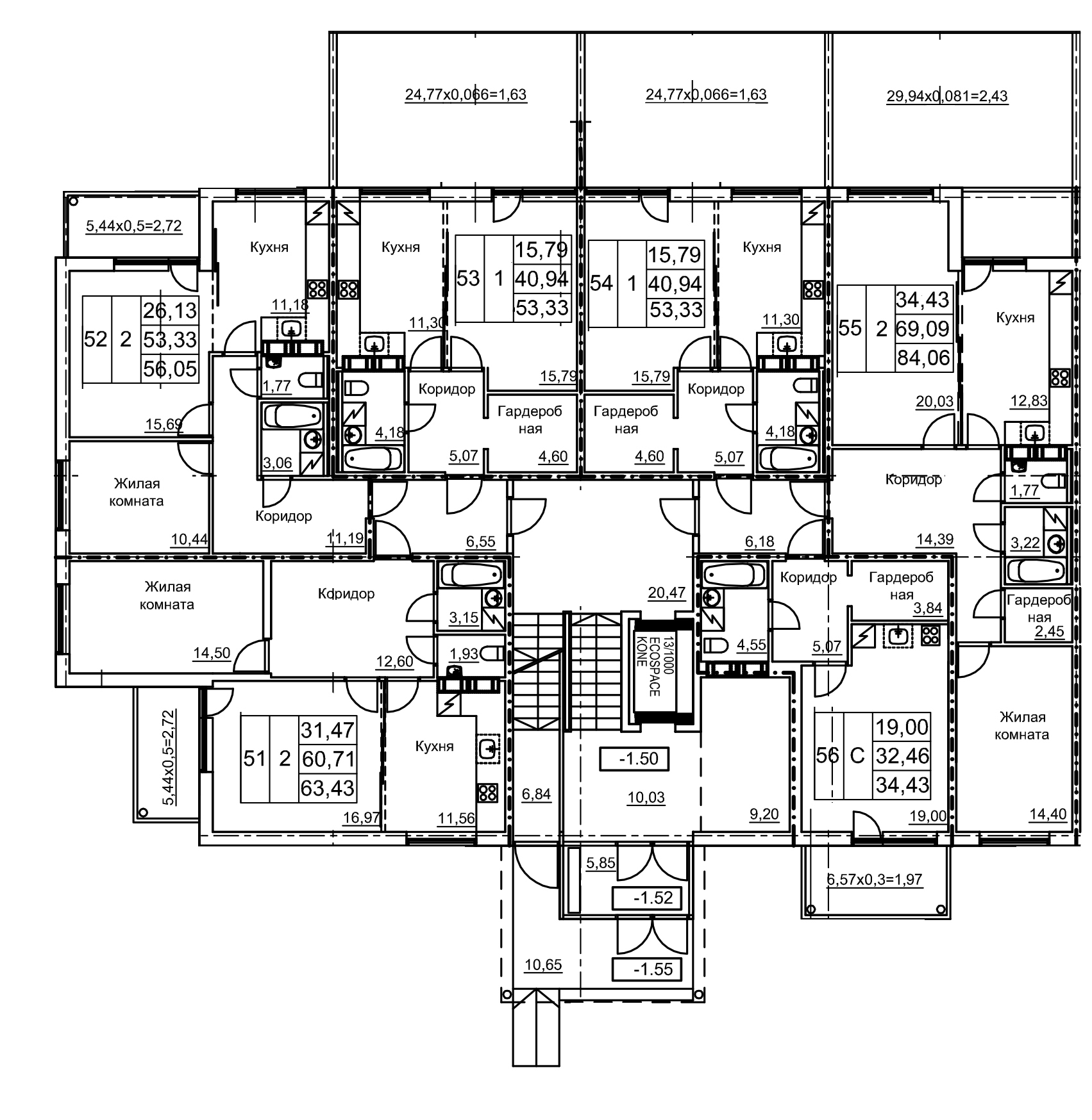 1-комнатная квартира, 43.66 м² в ЖК "Финский квартал" - планировка этажа
