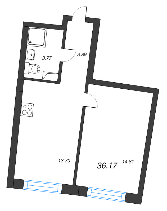 1-комнатная квартира, 36.17 м² в ЖК "Аквилон Riva" - планировка, фото №1