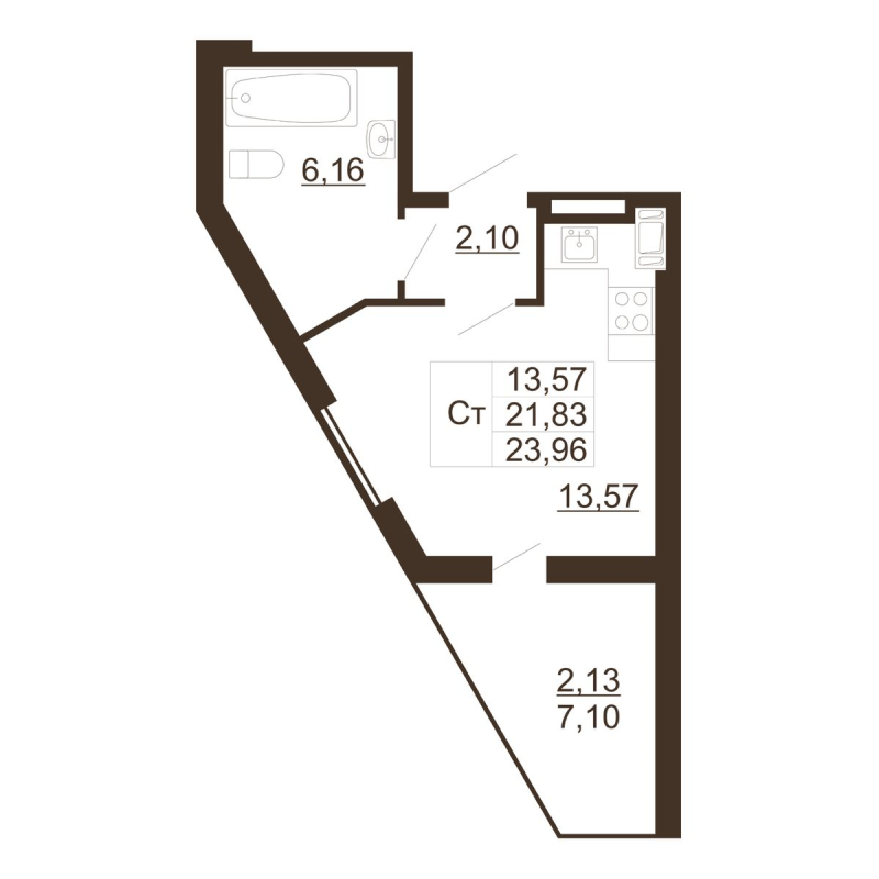 Квартира-студия, 19.4 м² в ЖК "Рубеж" - планировка, фото №1