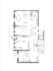 3-комнатная (Евро) квартира, 111.2 м² в ЖК "Monodom Line" - планировка, фото №1