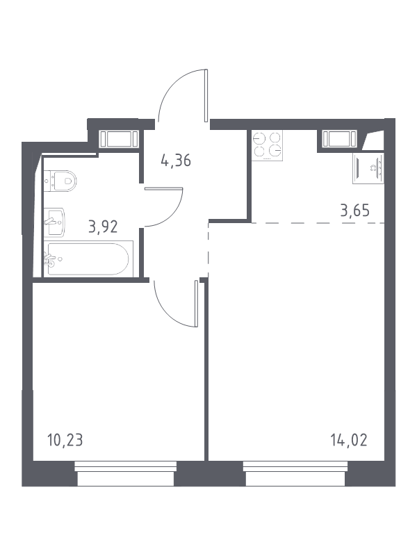 2-комнатная (Евро) квартира, 36.18 м² - планировка, фото №1