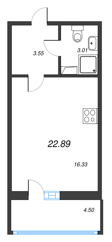 Квартира-студия, 22.89 м² - планировка, фото №1