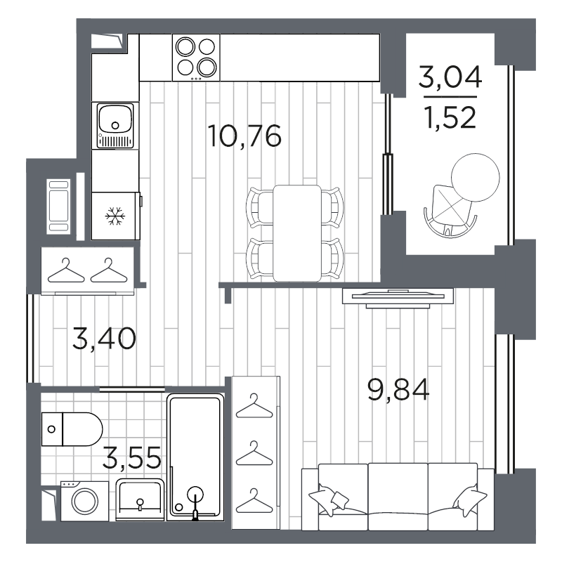 1-комнатная квартира, 29.07 м² в ЖК "Оптимист" - планировка, фото №1