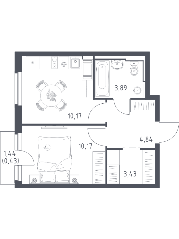 1-комнатная квартира, 32.93 м² в ЖК "Новое Колпино" - планировка, фото №1