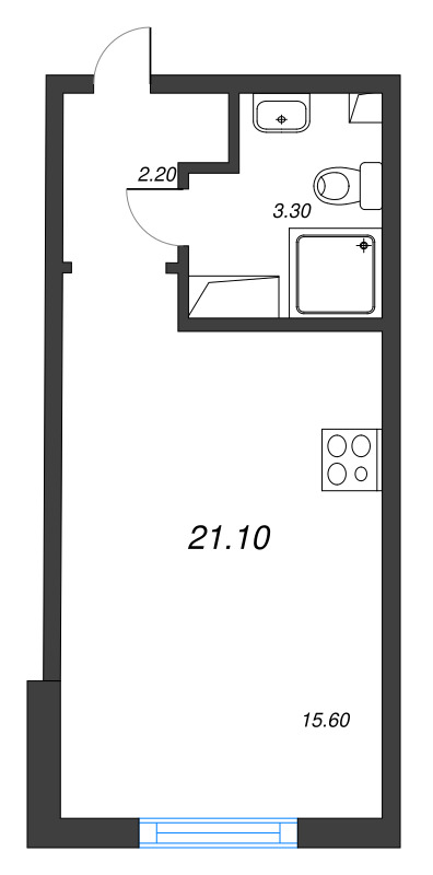Квартира-студия, 21.1 м² в ЖК "Дыбенко Парк" - планировка, фото №1