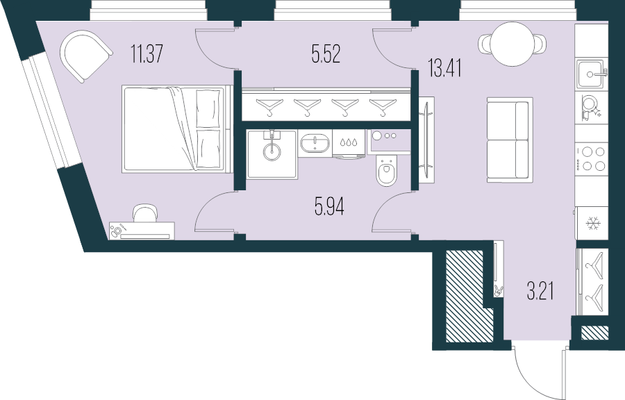 1-комнатная квартира, 39.45 м² в ЖК "Новая Земля" - планировка, фото №1