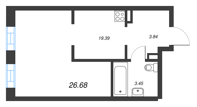 Квартира-студия, 26.68 м² - планировка, фото №1