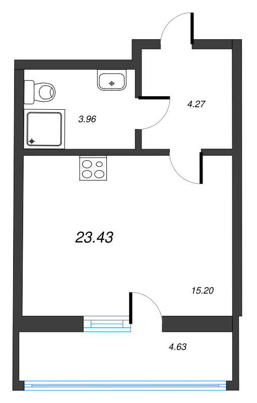 Квартира-студия, 18.87 м² - планировка, фото №1
