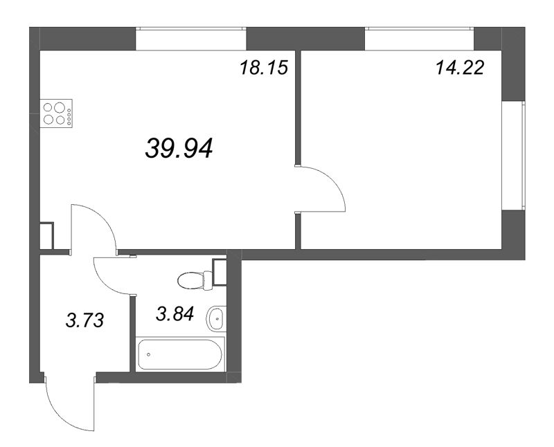 2-комнатная (Евро) квартира, 39.94 м² в ЖК "Аурум" - планировка, фото №1