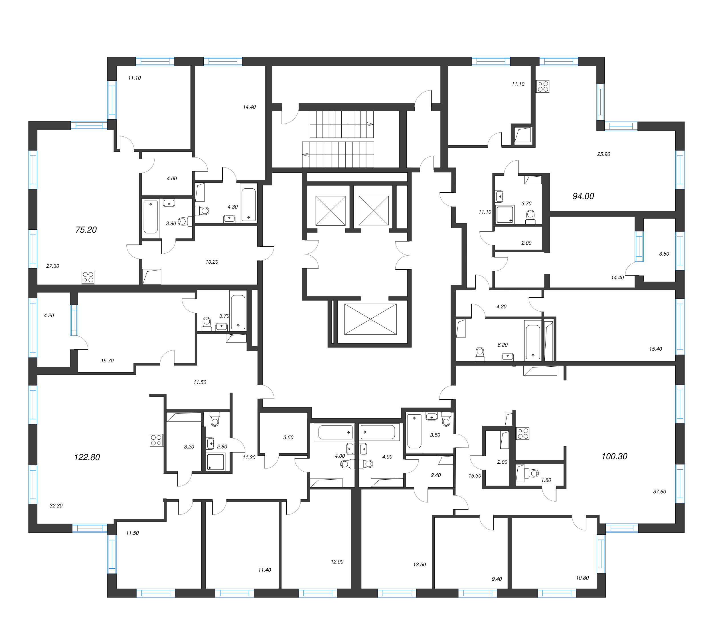 5-комнатная (Евро) квартира, 122.8 м² в ЖК "Струны" - планировка этажа