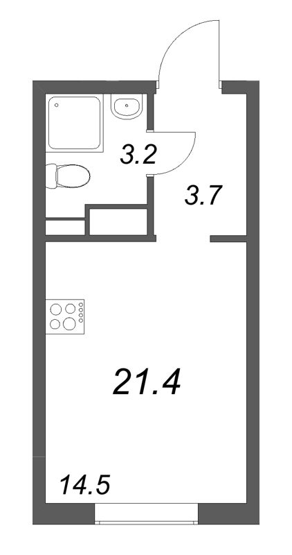 Квартира-студия, 21.4 м² - планировка, фото №1