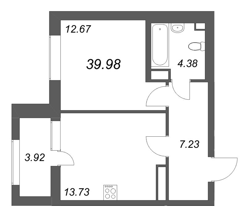 1-комнатная квартира, 39.98 м² в ЖК "Аквилон Солар" - планировка, фото №1