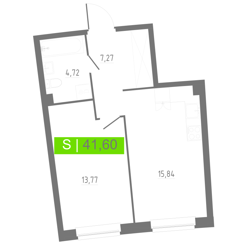 2-комнатная (Евро) квартира, 41.6 м² в ЖК "Аквилон РИВА" - планировка, фото №1