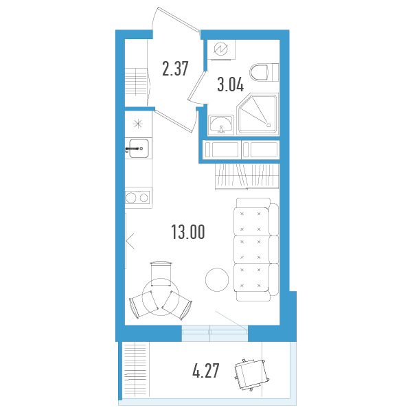 Квартира-студия, 19.69 м² в ЖК "AEROCITY" - планировка, фото №1