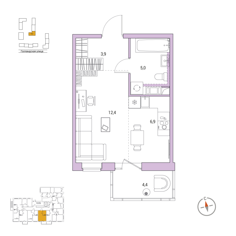 Квартира-студия, 29.5 м² в ЖК "Янила Форест" - планировка, фото №1