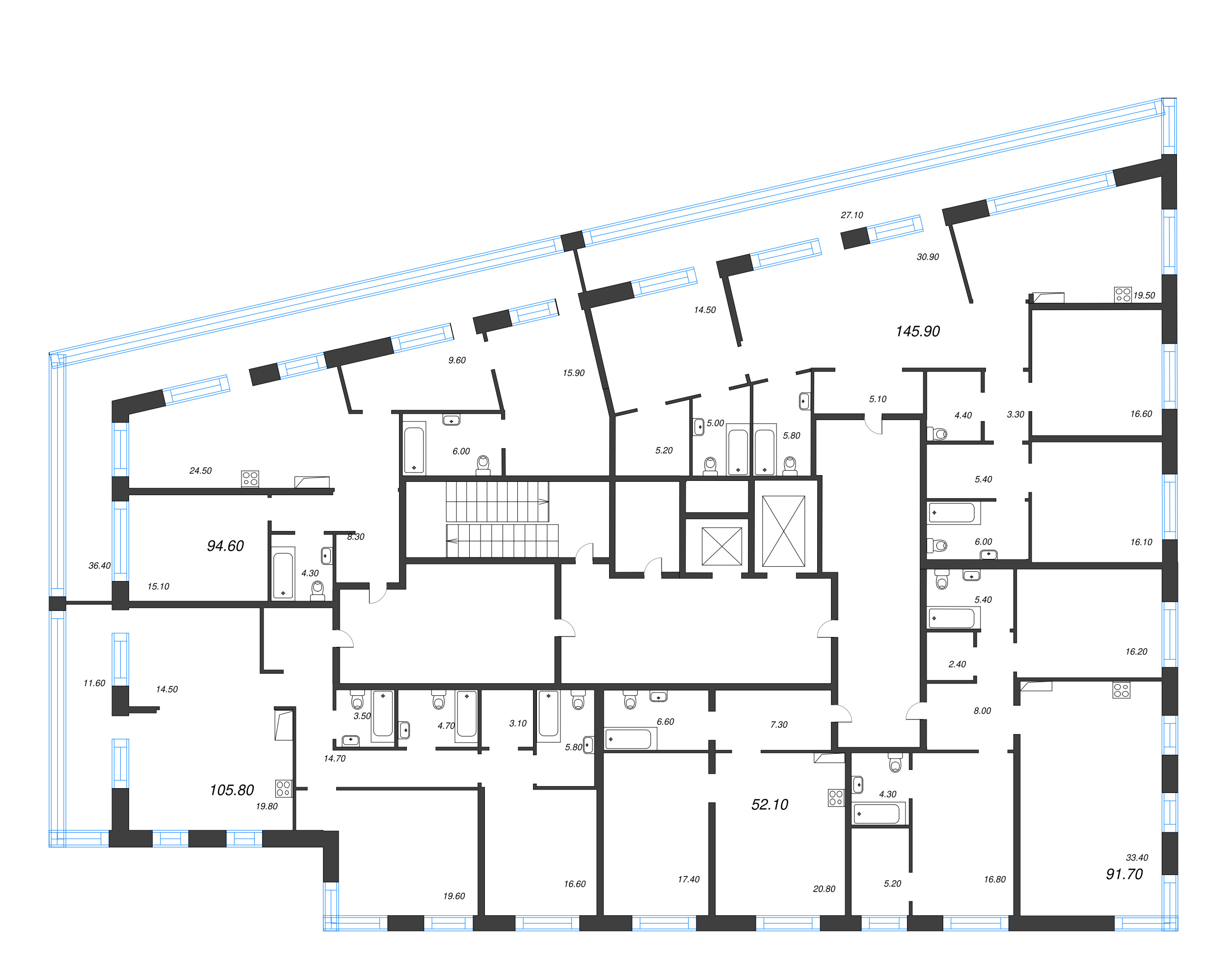 5-комнатная (Евро) квартира, 145.9 м² - планировка этажа