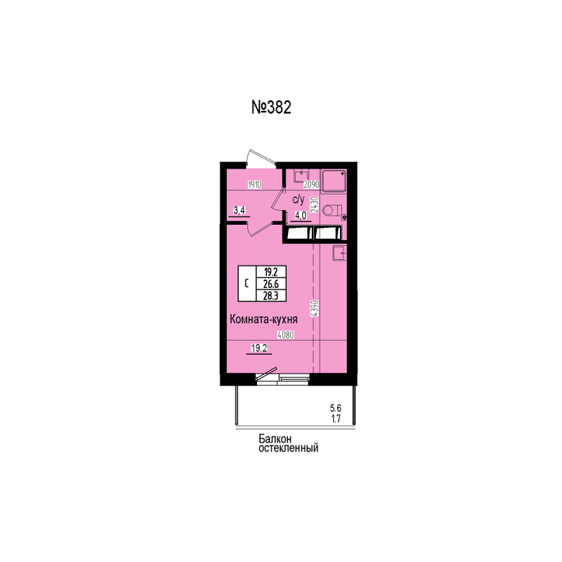 Квартира-студия, 28.3 м² в ЖК "ПРАГМА СИТИ" - планировка, фото №1