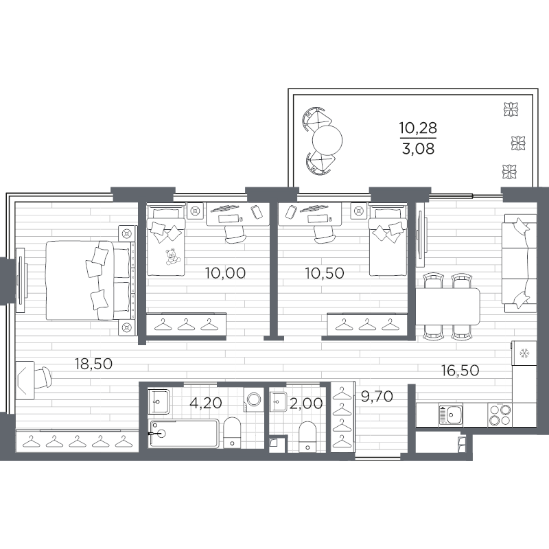 4-комнатная (Евро) квартира, 74.48 м² в ЖК "PLUS Пулковский" - планировка, фото №1