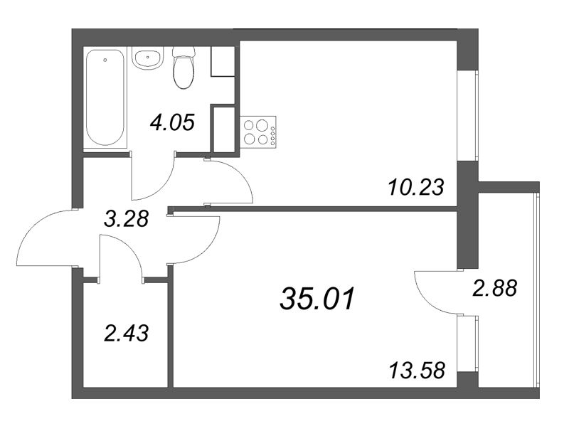 1-комнатная квартира, 35.01 м² в ЖК "Кинопарк" - планировка, фото №1