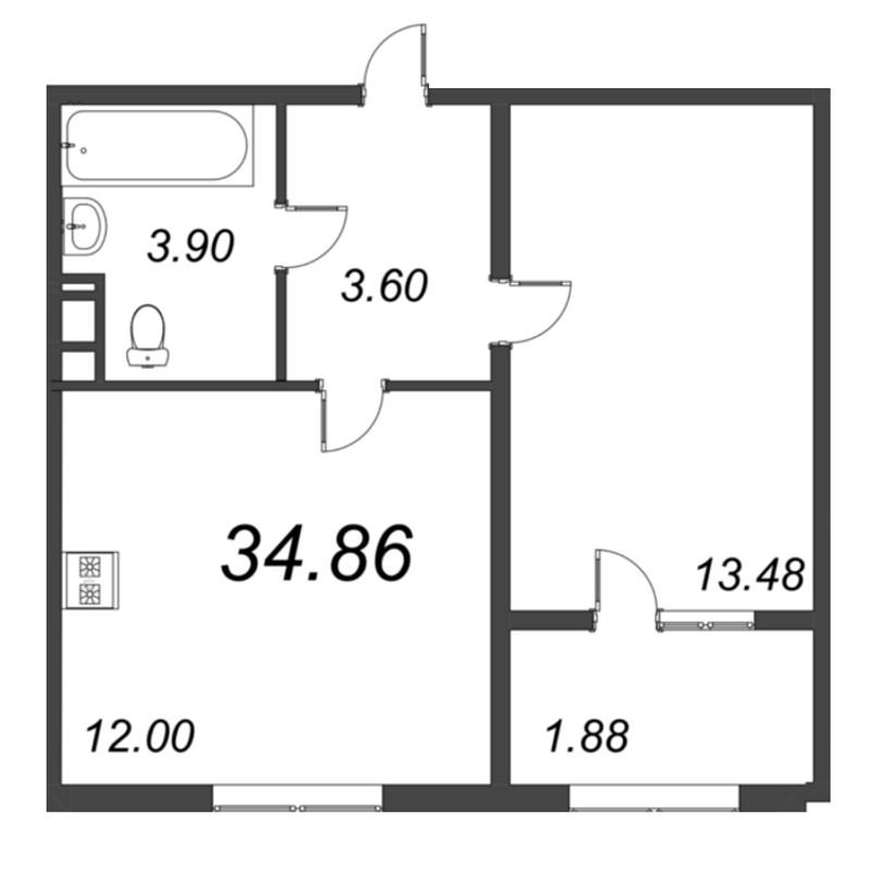 1-комнатная квартира, 37.97 м² в ЖК "Pixel" - планировка, фото №1