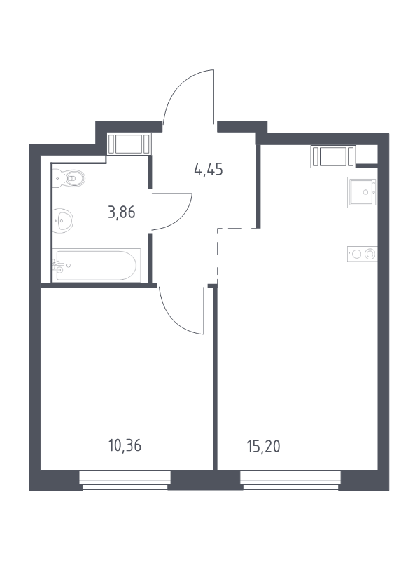 2-комнатная (Евро) квартира, 33.87 м² - планировка, фото №1