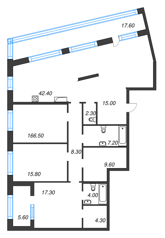 4-комнатная (Евро) квартира, 150.4 м² - планировка, фото №1