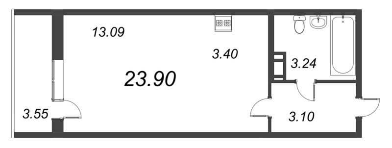 Квартира-студия, 23.9 м² в ЖК "Капральский" - планировка, фото №1