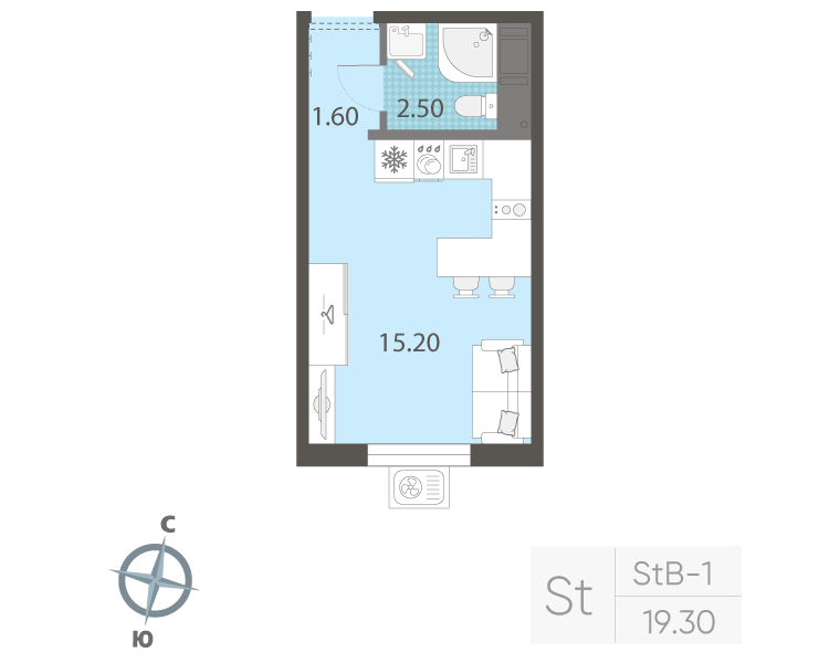 Квартира-студия, 19.3 м² в ЖК "ЛСР. Ржевский парк" - планировка, фото №1